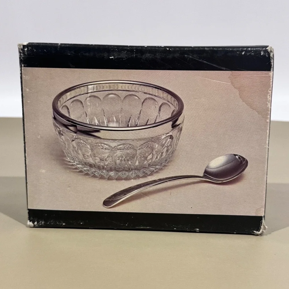 Vintage Leonard Silver Plate & Crystal Sauce Set in Original Box, No‎ Spoon